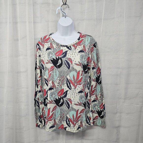 Stateside Blue Red Long Sleeve Tee Shirt Floral Artsy Boho XL - Picture 10 of 10